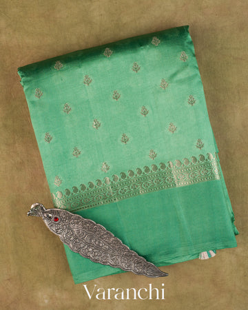 Turquoise Green Pure Dupion Silk Saree