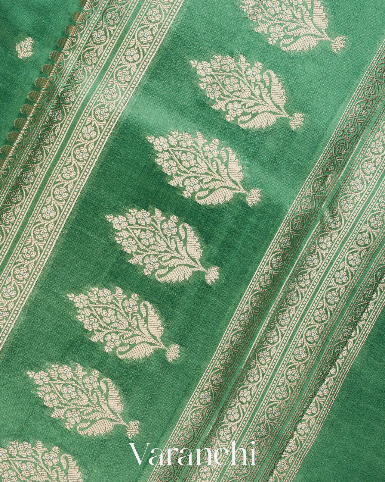 Turquoise Green Pure Dupion Silk Saree