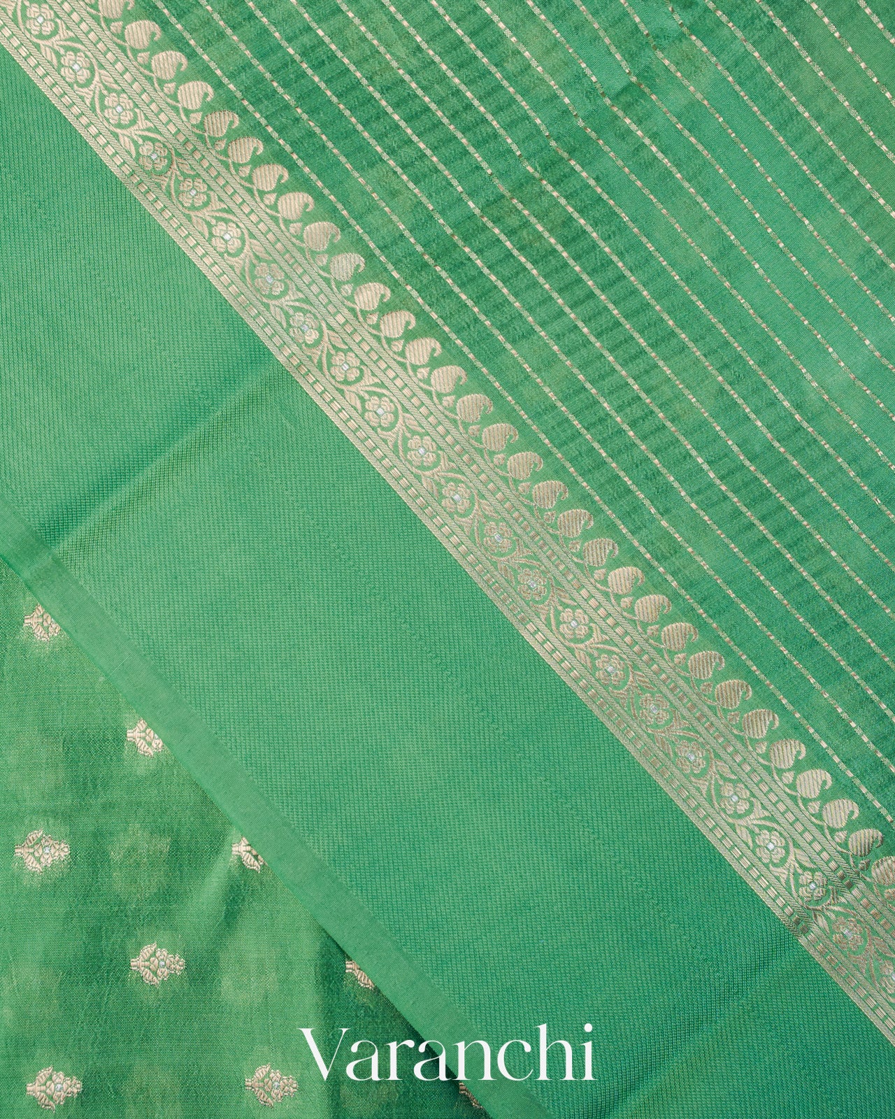 Turquoise Green Pure Dupion Silk Saree