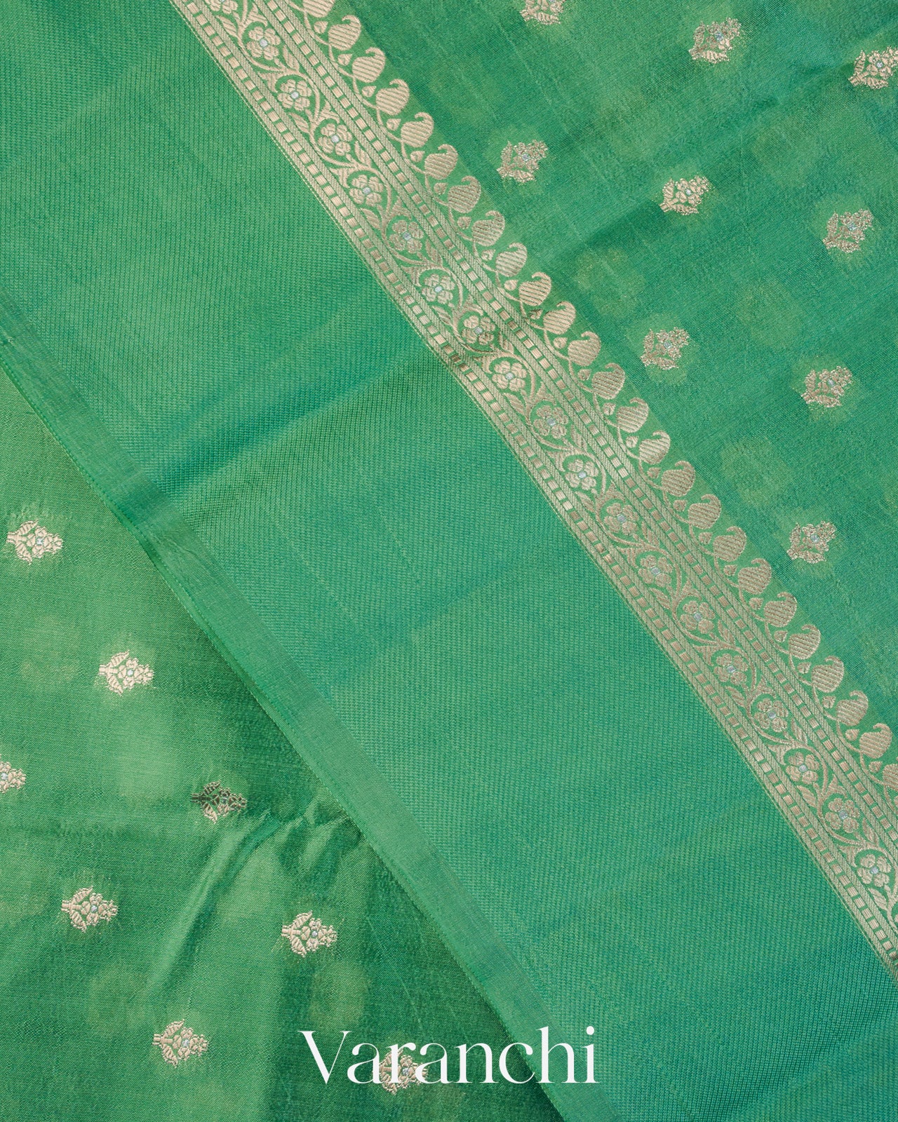 Turquoise Green Pure Dupion Silk Saree