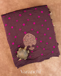 Deep Plum Bandhani Pure Chiniya Silk Saree