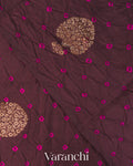 Deep Plum Bandhani Pure Chiniya Silk Saree