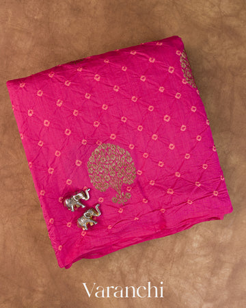 Rani Pink Bandhani Pure Chiniya Silk Saree