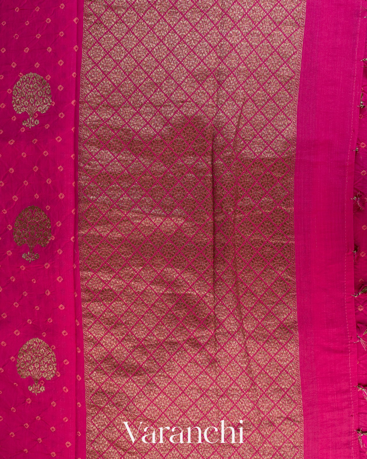 Rani Pink Bandhani Pure Chiniya Silk Saree