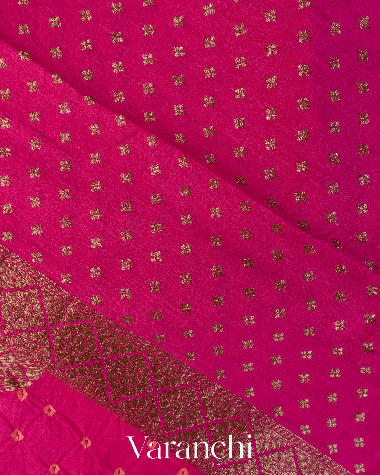 Rani Pink Bandhani Pure Chiniya Silk Saree