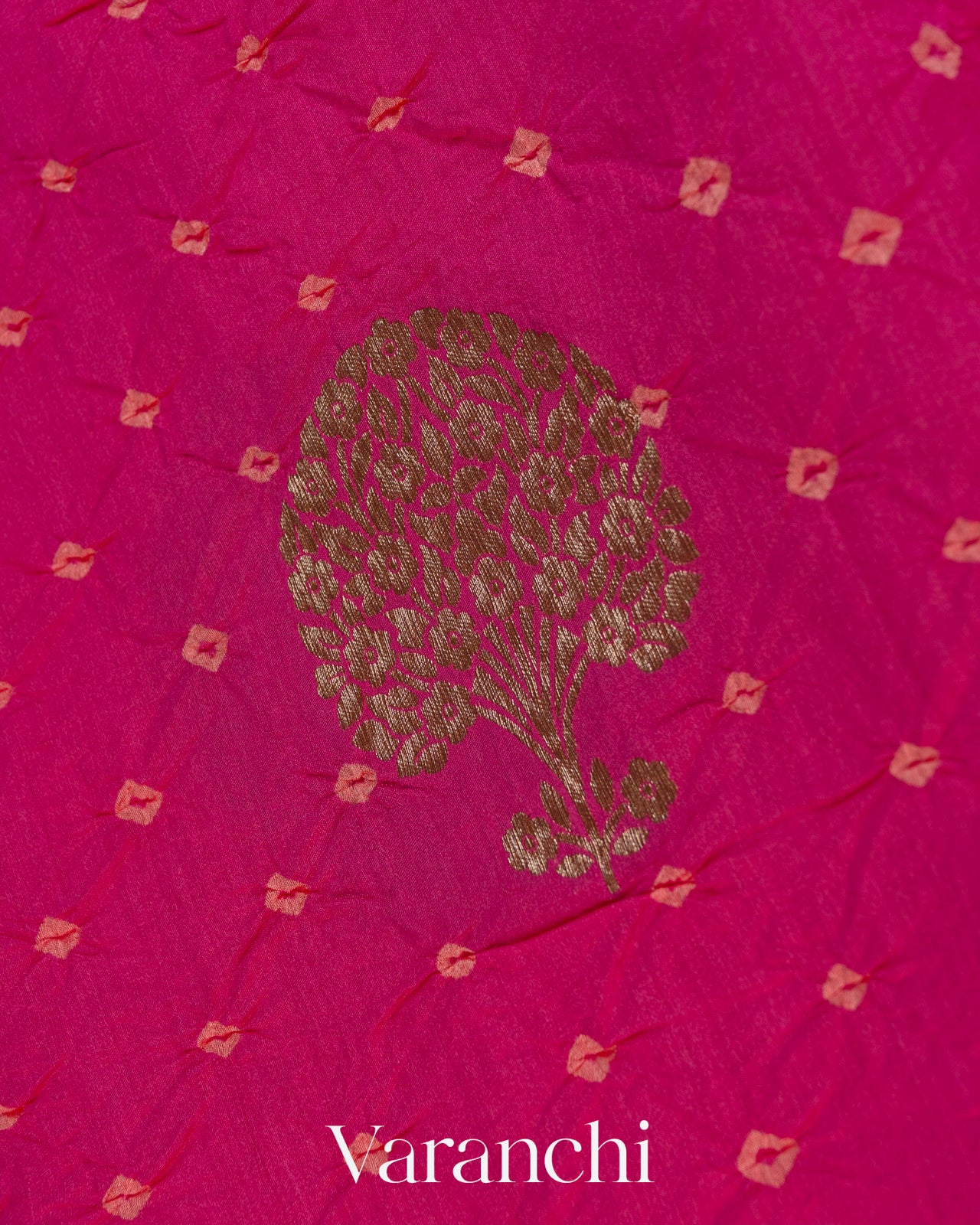 Rani Pink Bandhani Pure Chiniya Silk Saree