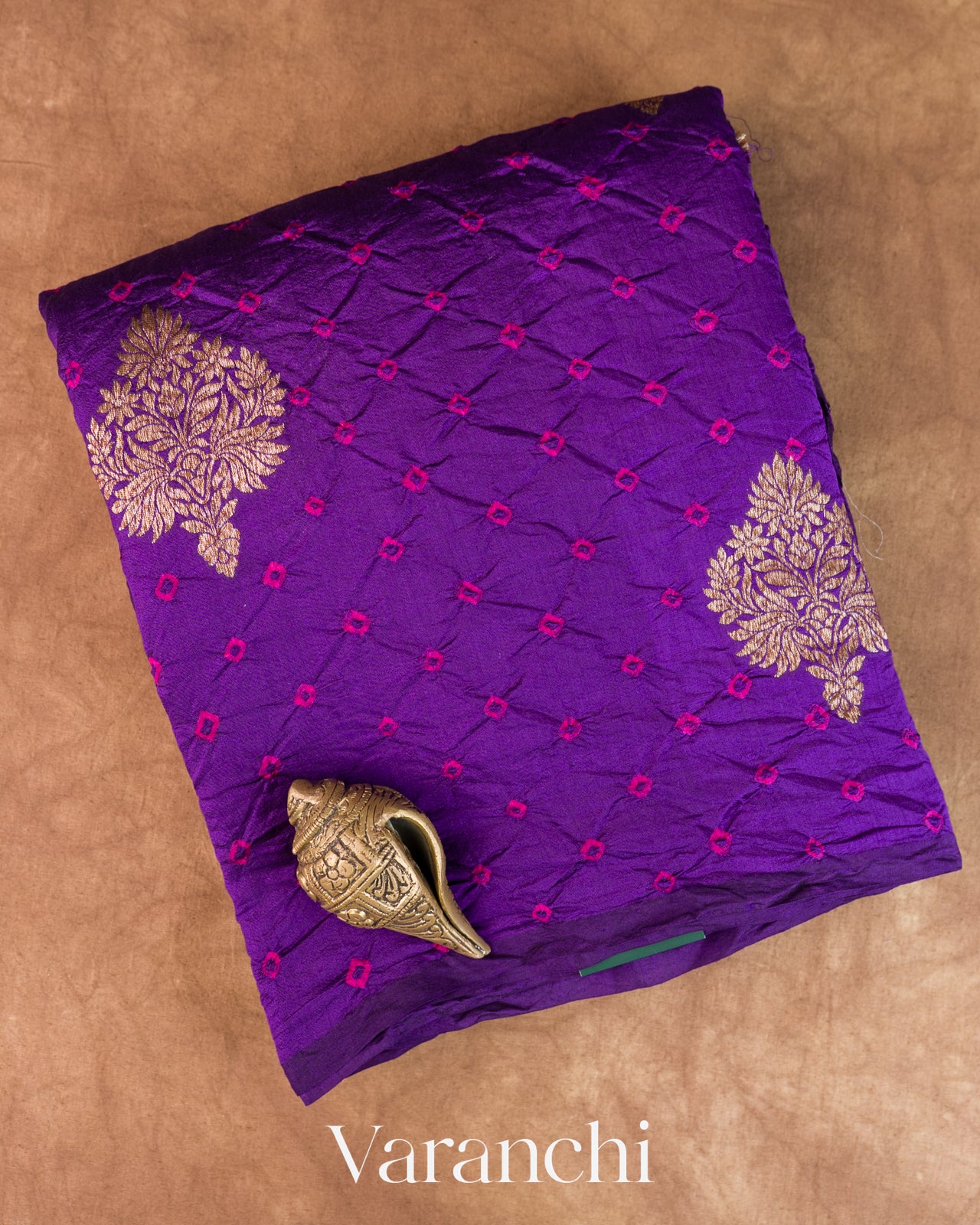 Royal Purple Bandhani Pure Chiniya Silk Saree
