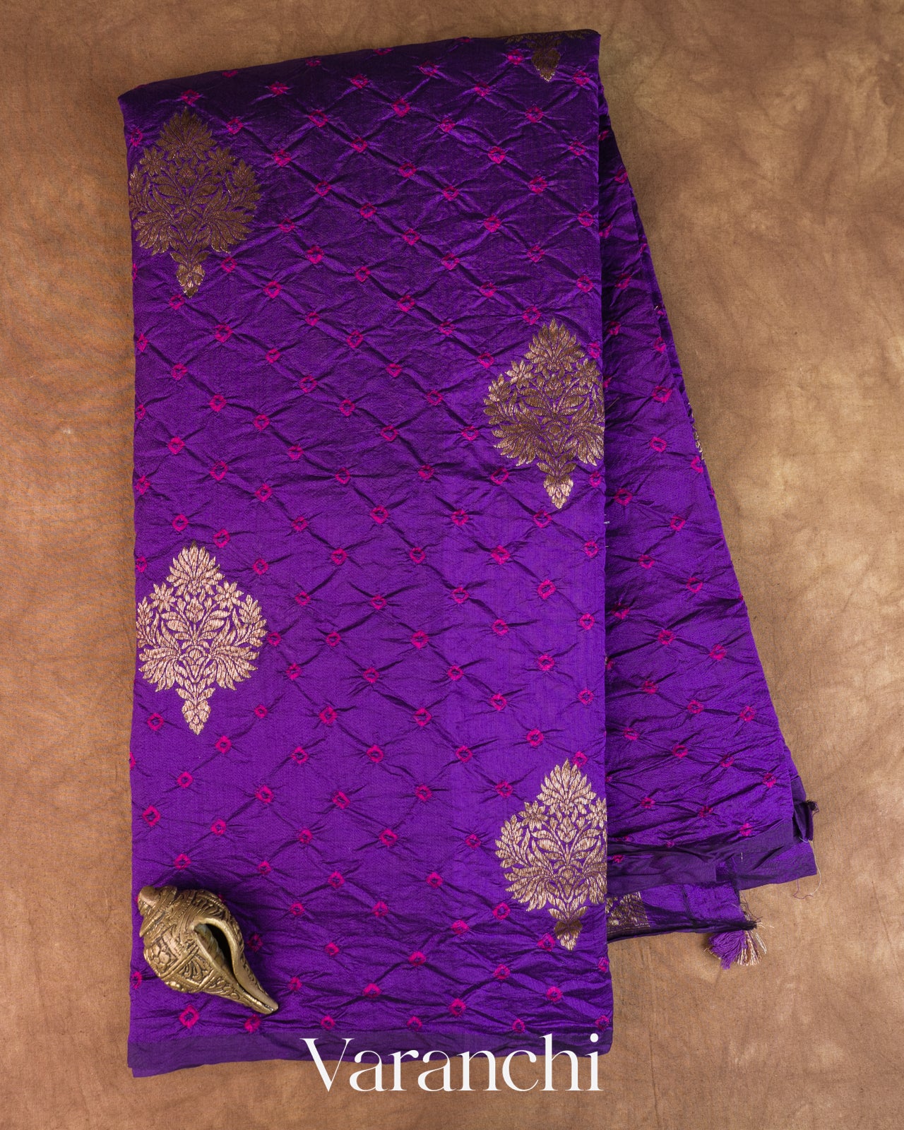 Royal Purple Bandhani Pure Chiniya Silk Saree