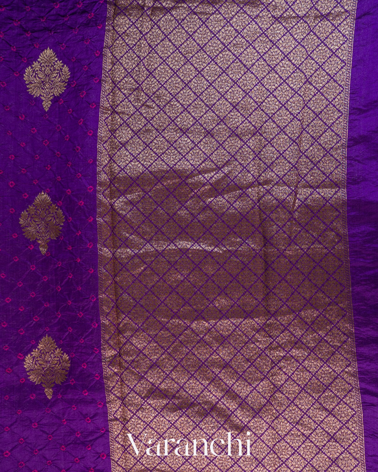 Royal Purple Bandhani Pure Chiniya Silk Saree