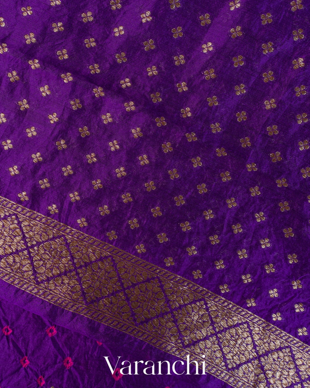 Royal Purple Bandhani Pure Chiniya Silk Saree