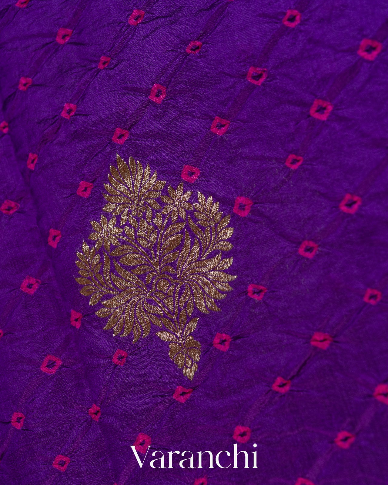 Royal Purple Bandhani Pure Chiniya Silk Saree