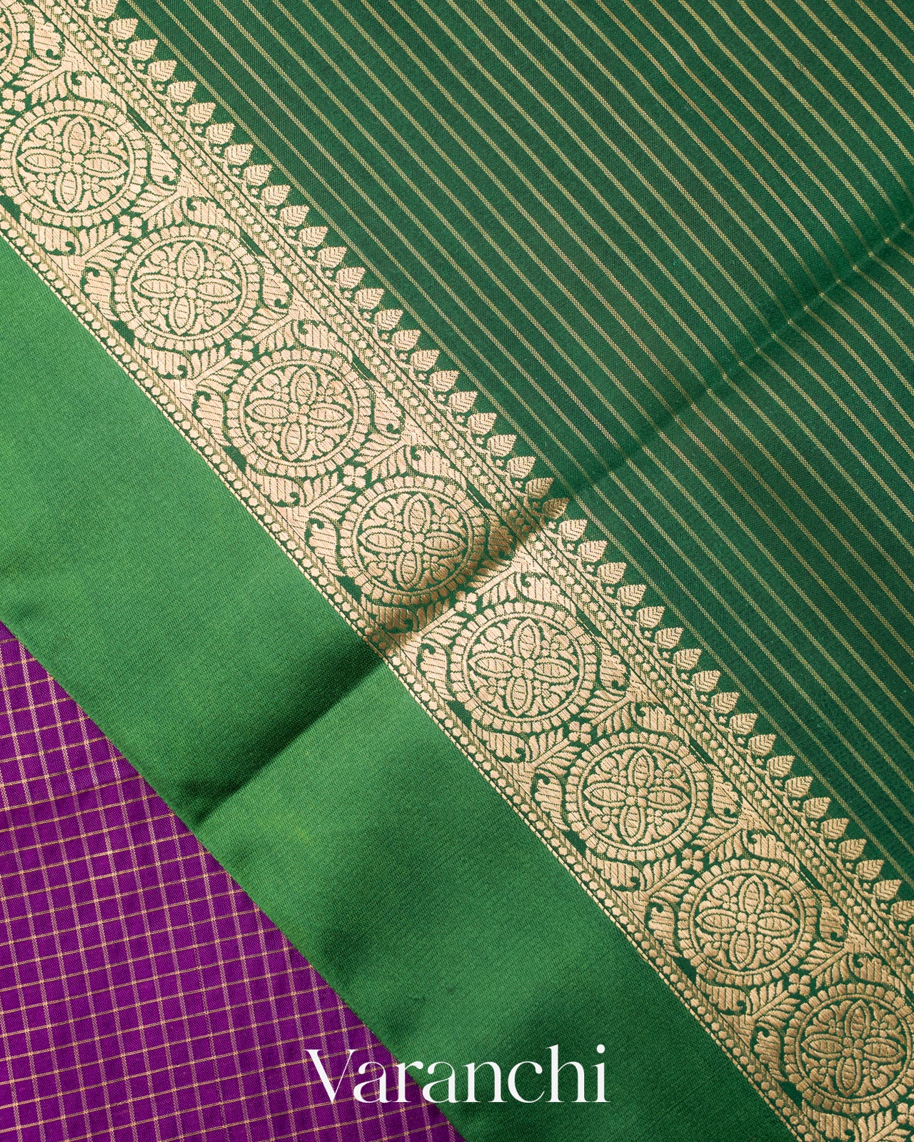 Purple Checkered Pure Katan Silk Saree