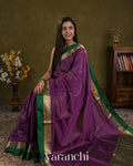 Purple Checkered Pure Katan Silk Saree