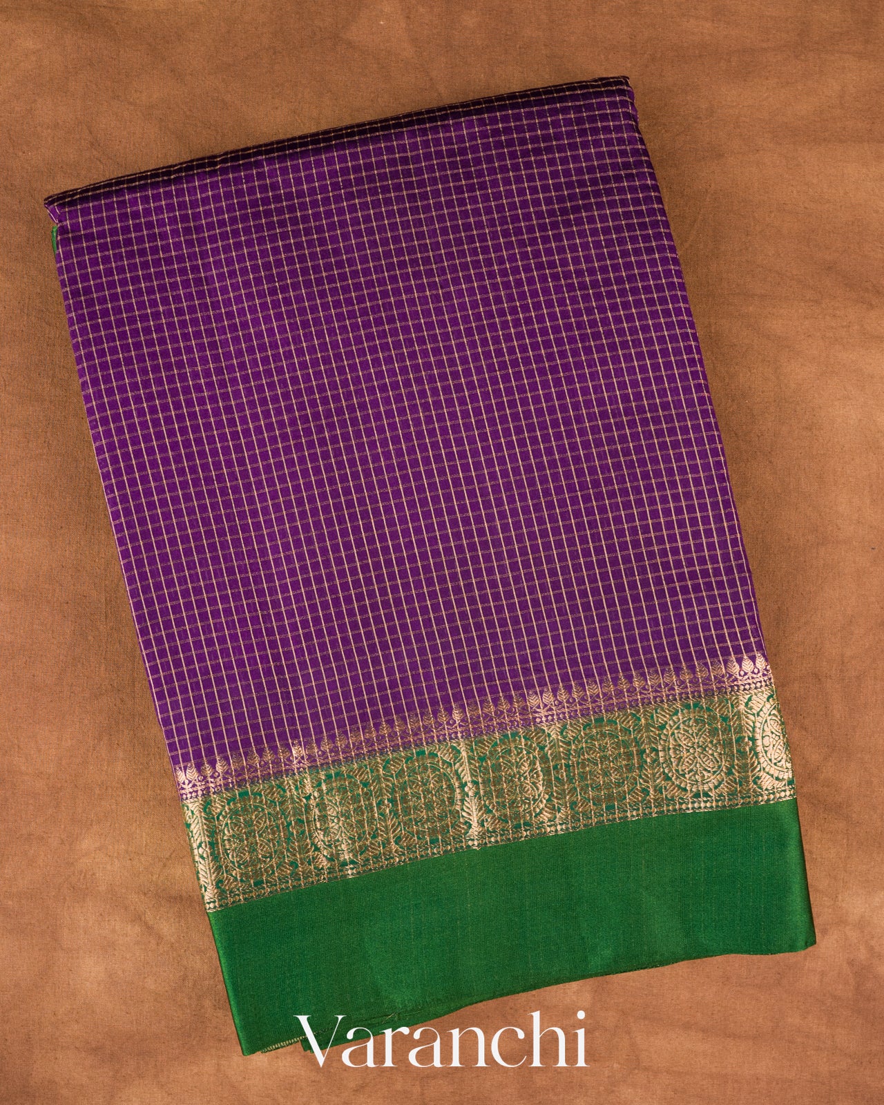 Purple Checkered Pure Katan Silk Saree