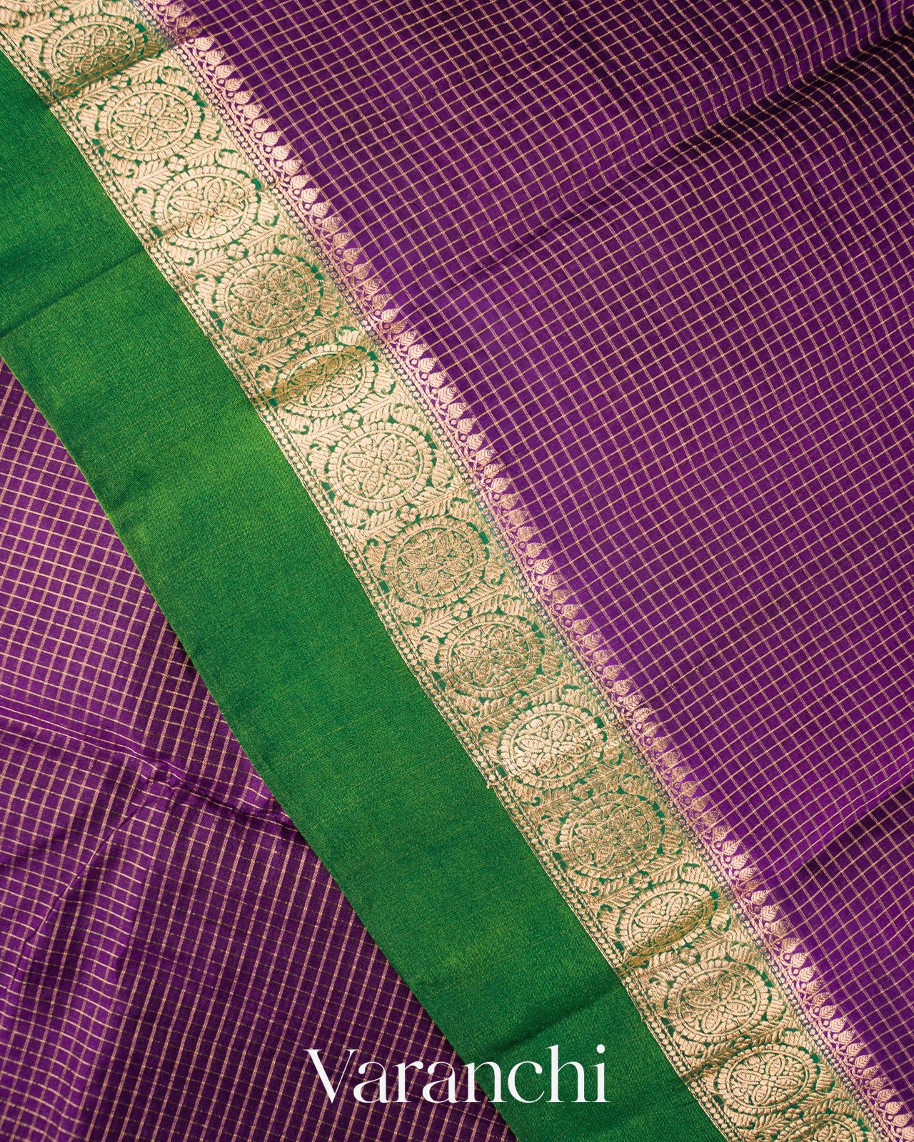Purple Checkered Pure Katan Silk Saree