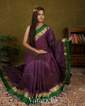 Purple Checkered Pure Katan Silk Saree