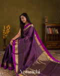 Purple Checkered Pure Katan Silk Saree