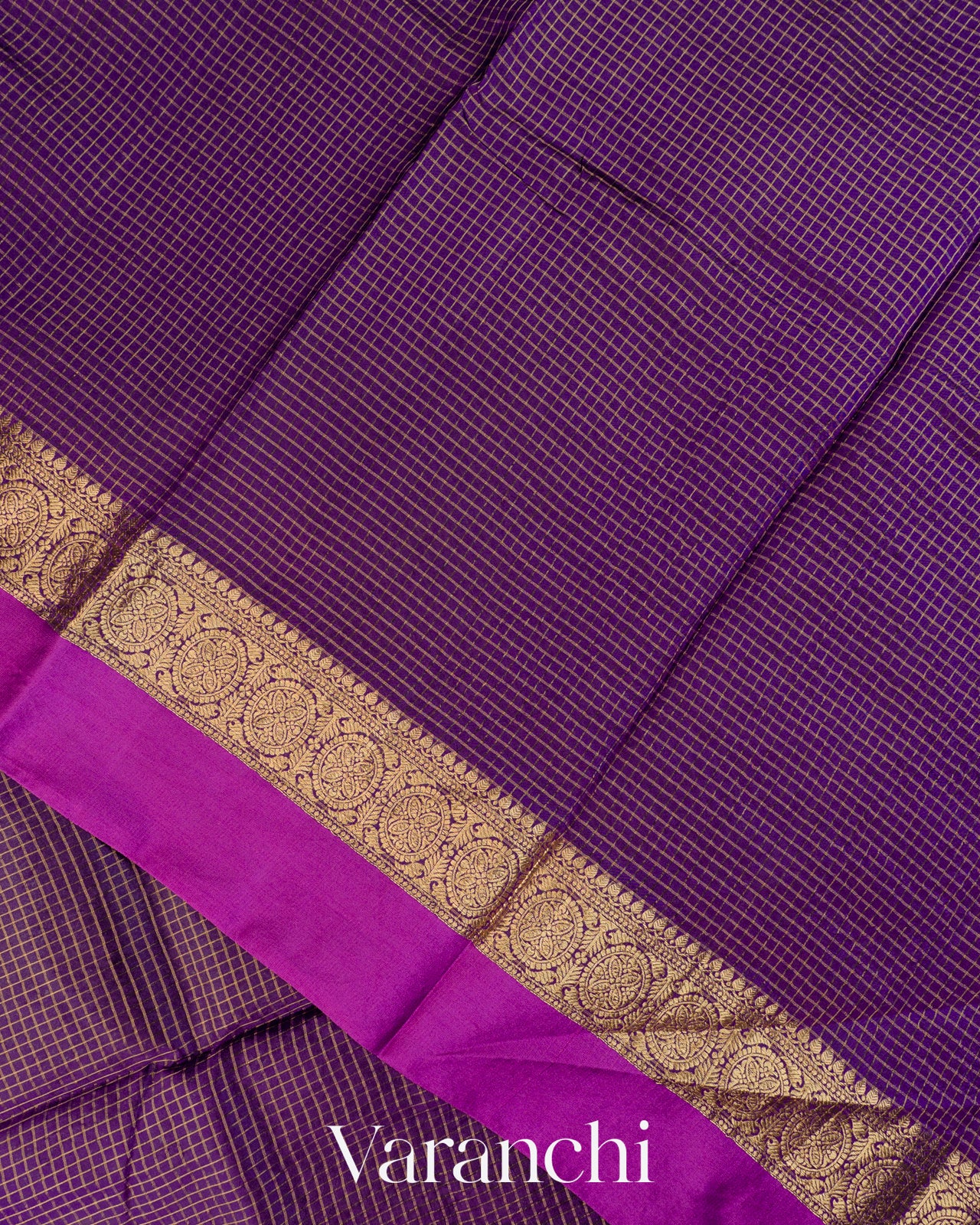 Purple Checkered Pure Katan Silk Saree
