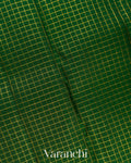 Bottle Green Checkered Pure Kanchipuram Silk Handloom Saree