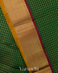 Bottle Green Checkered Pure Kanchipuram Silk Handloom Saree