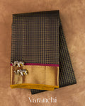 Black Checkered Pure Kanchipuram Silk Handloom Saree