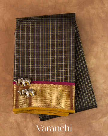 Black Checkered Pure Kanchipuram Silk Handloom Saree