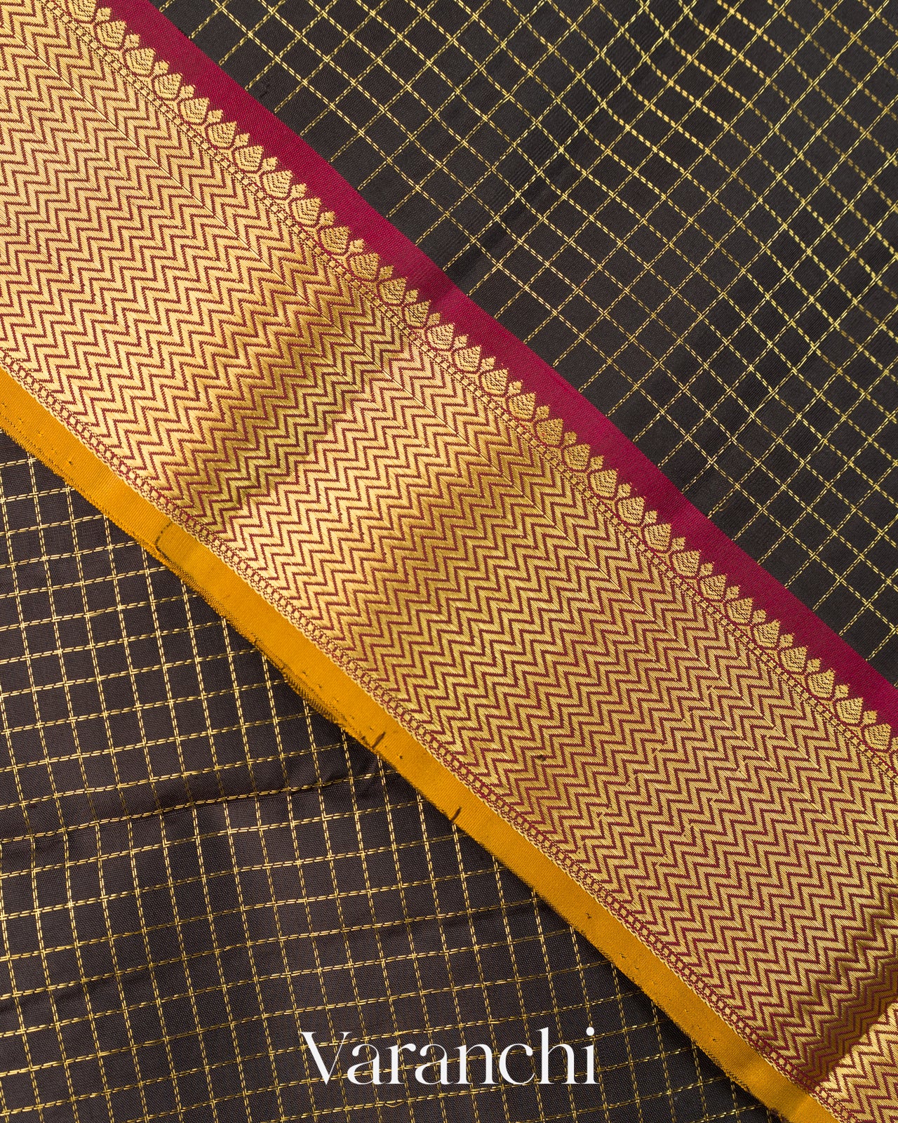 Black Checkered Pure Kanchipuram Silk Handloom Saree