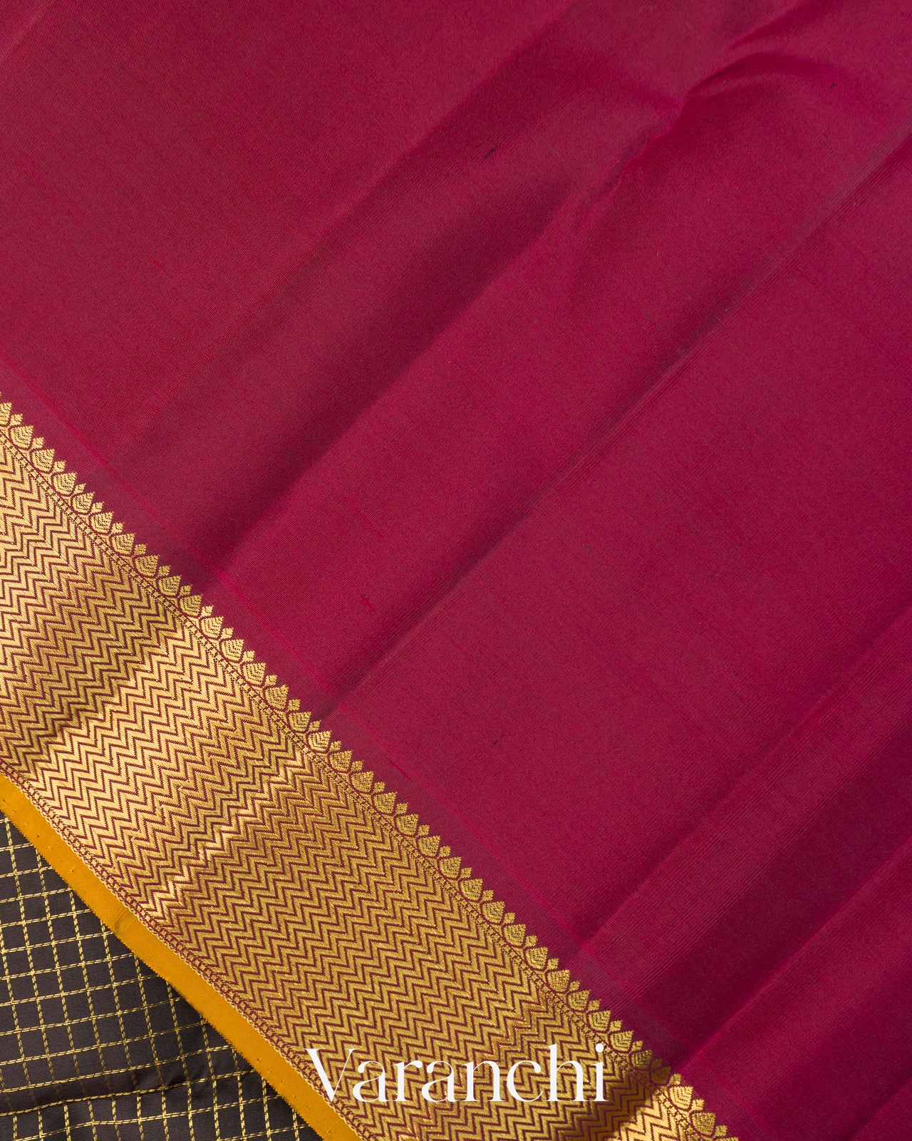 Black Checkered Pure Kanchipuram Silk Handloom Saree