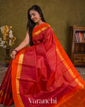 Rani Pink Checkered Pure Kanchipuram Silk Handloom Saree