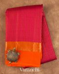 Rani Pink Checkered Pure Kanchipuram Silk Handloom Saree