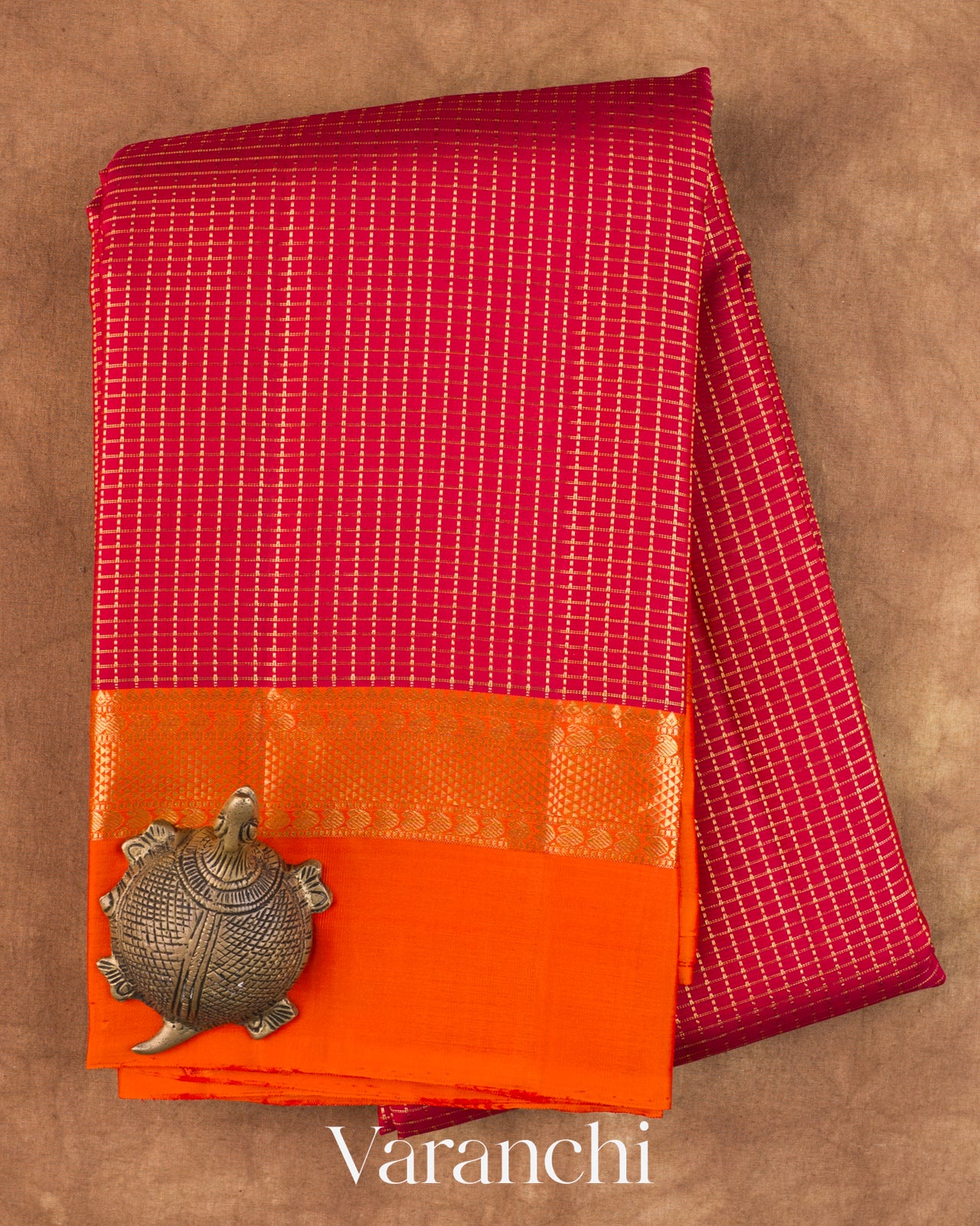 Rani Pink Checkered Pure Kanchipuram Silk Handloom Saree