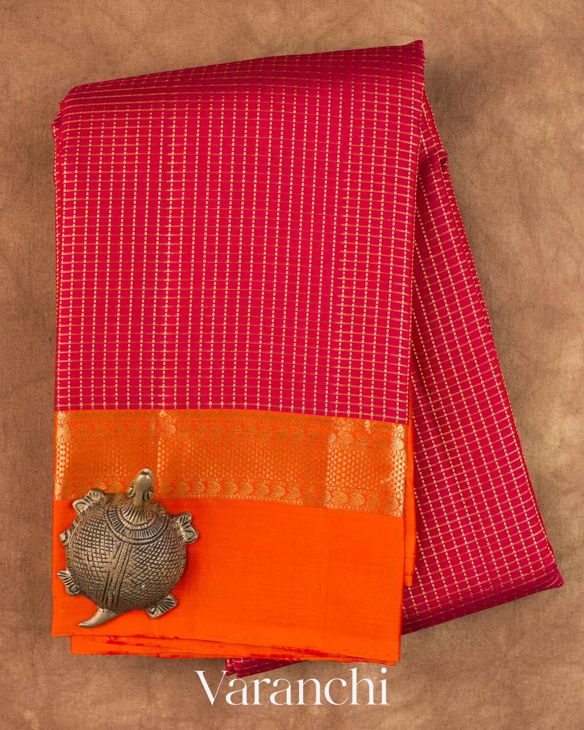 Rani Pink Checkered Pure Kanchipuram Silk Handloom Saree