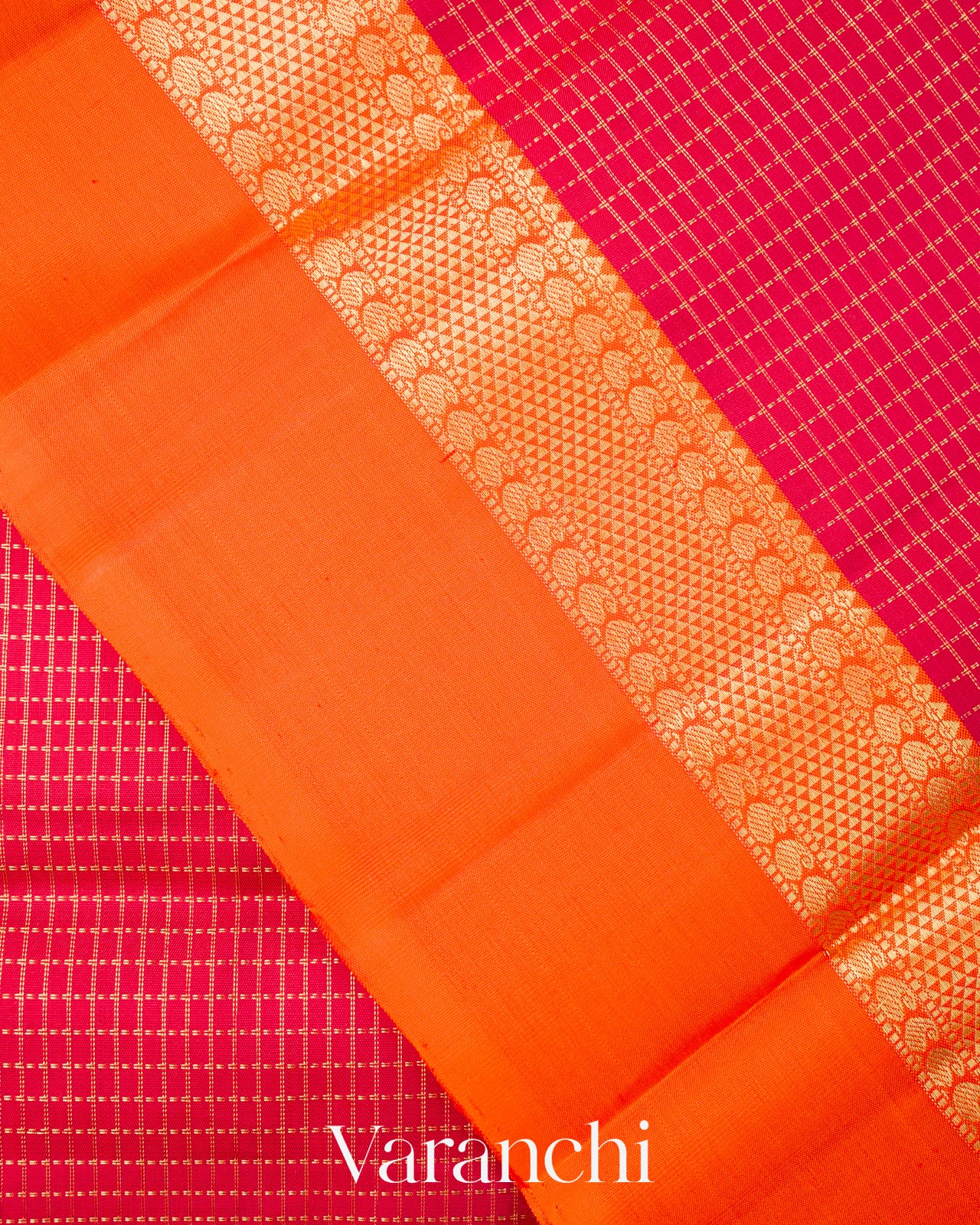 Rani Pink Checkered Pure Kanchipuram Silk Handloom Saree