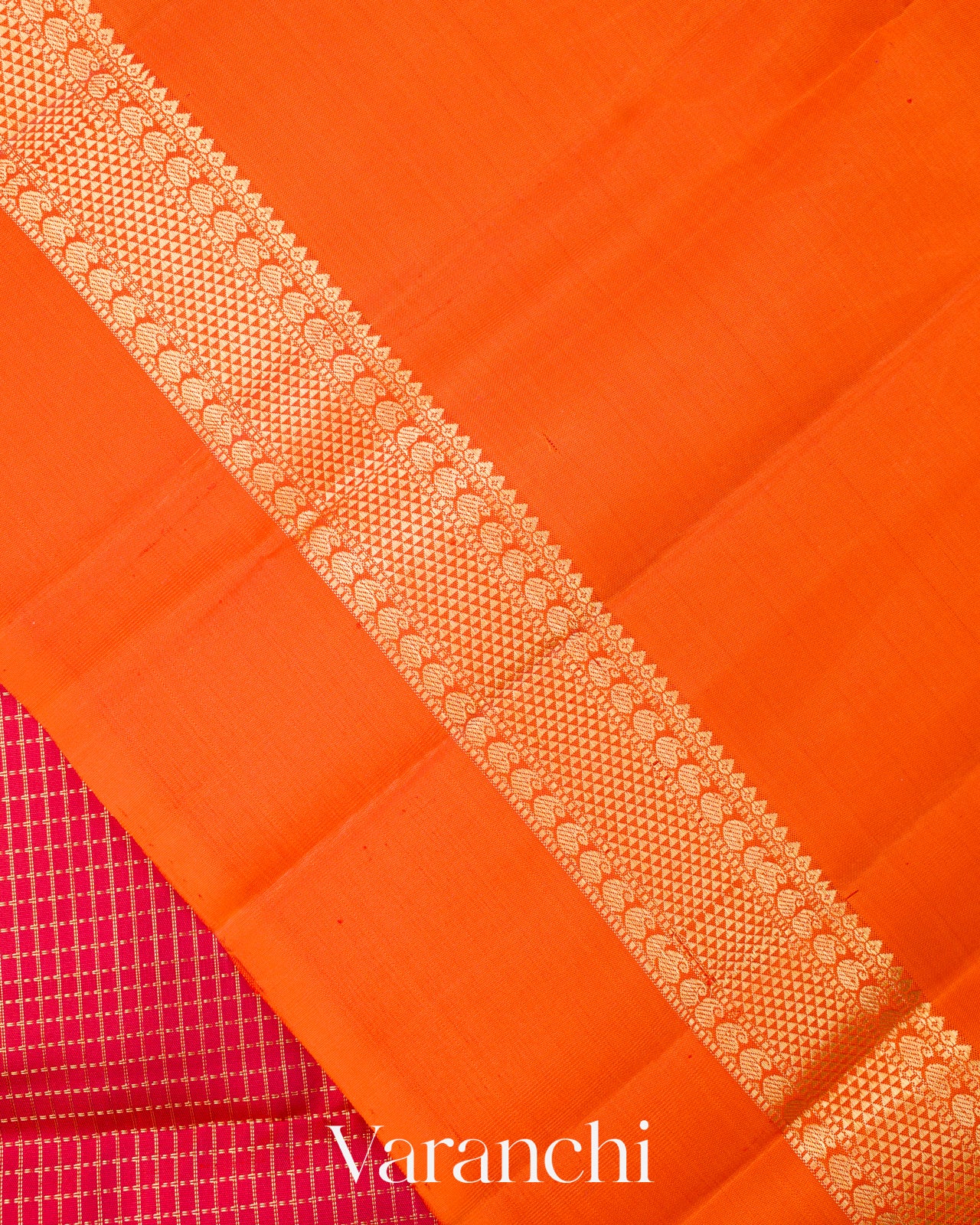 Rani Pink Checkered Pure Kanchipuram Silk Handloom Saree