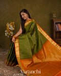 Olive Green Pure Kanchipuram Silk Handloom Saree