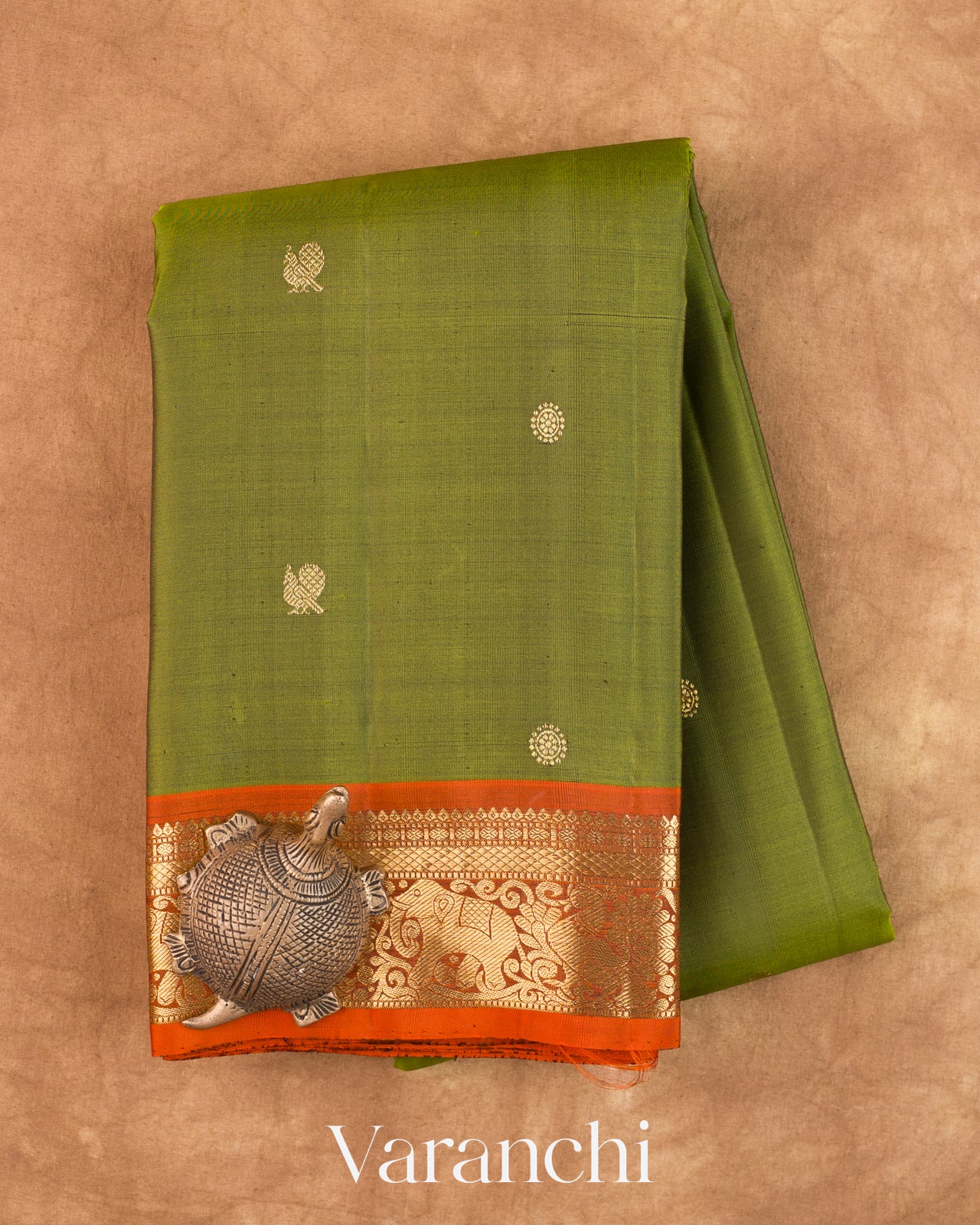 Olive Green Pure Kanchipuram Silk Handloom Saree