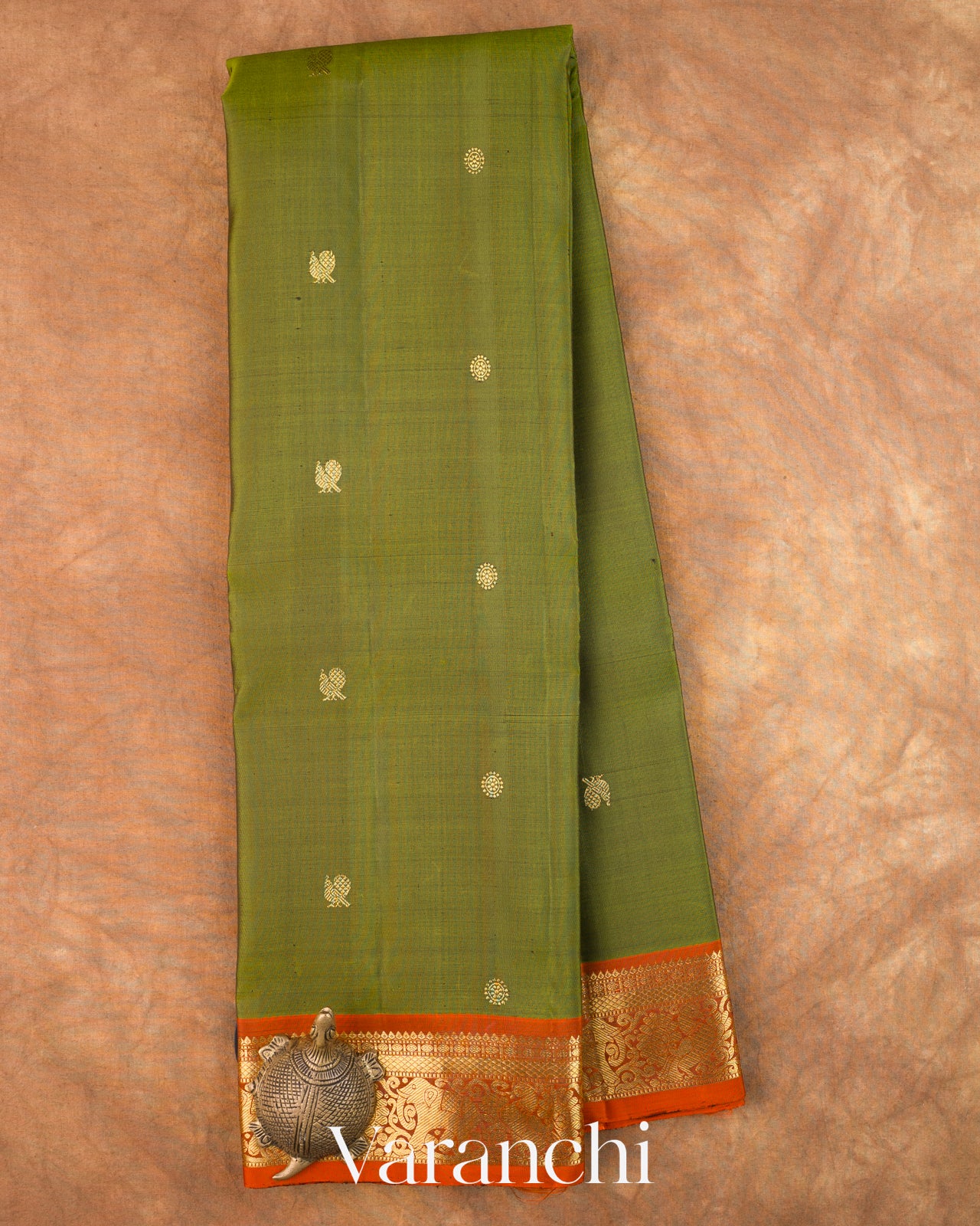 Olive Green Pure Kanchipuram Silk Handloom Saree