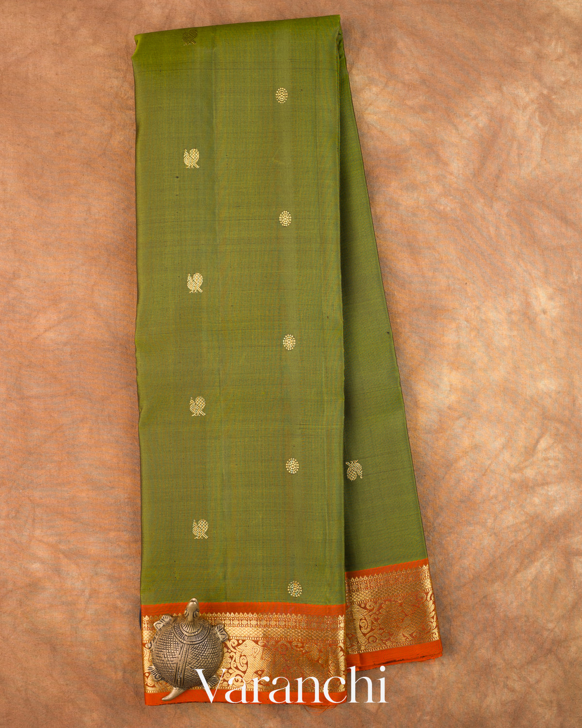 Olive Green Pure Kanchipuram Silk Handloom Saree