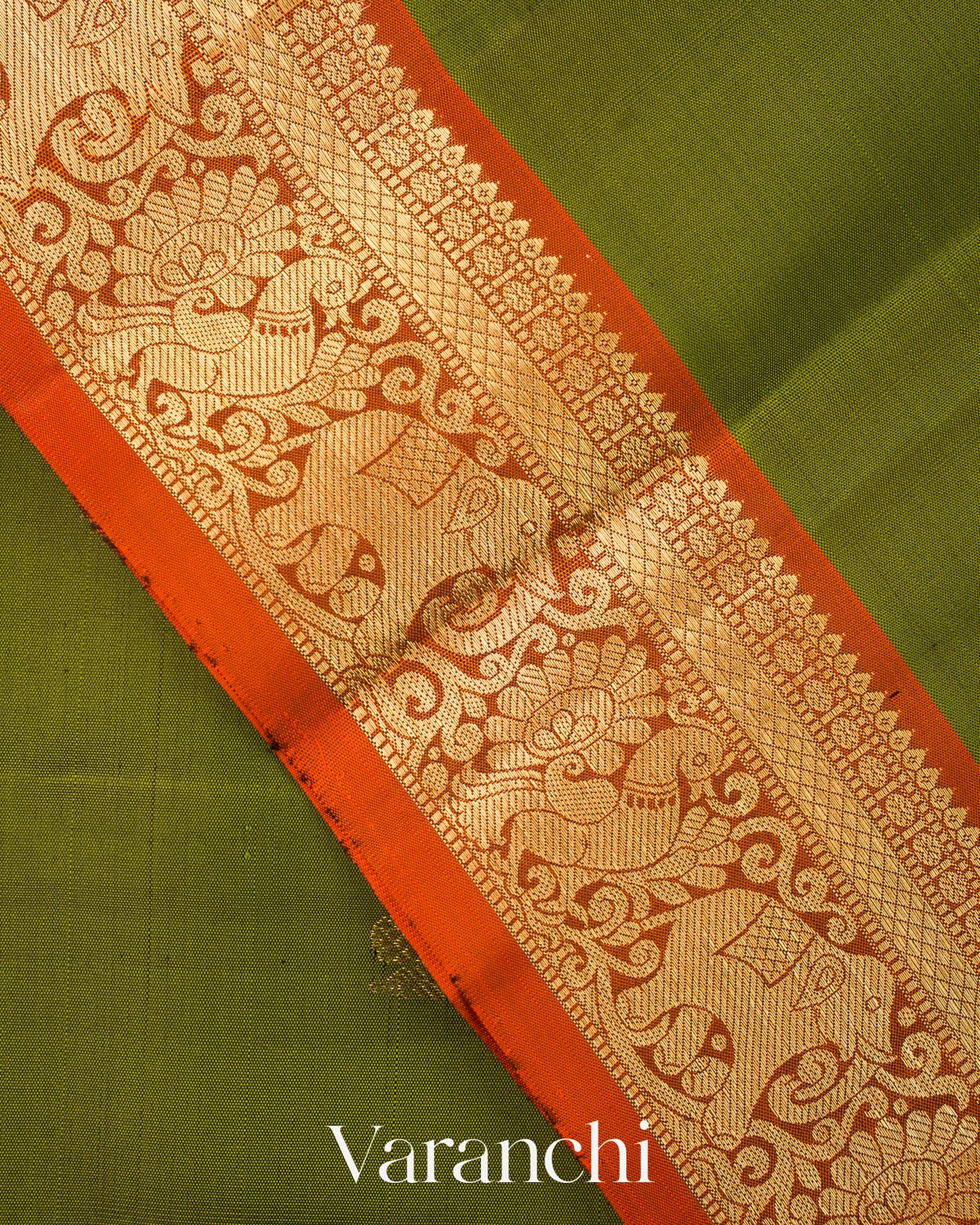 Olive Green Pure Kanchipuram Silk Handloom Saree