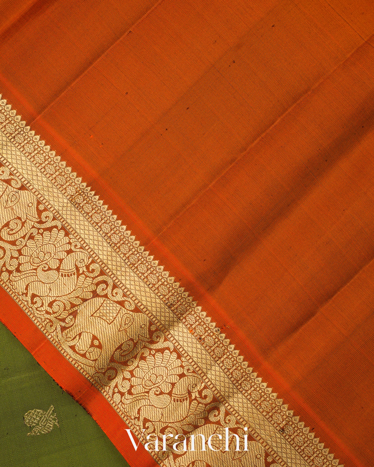 Olive Green Pure Kanchipuram Silk Handloom Saree