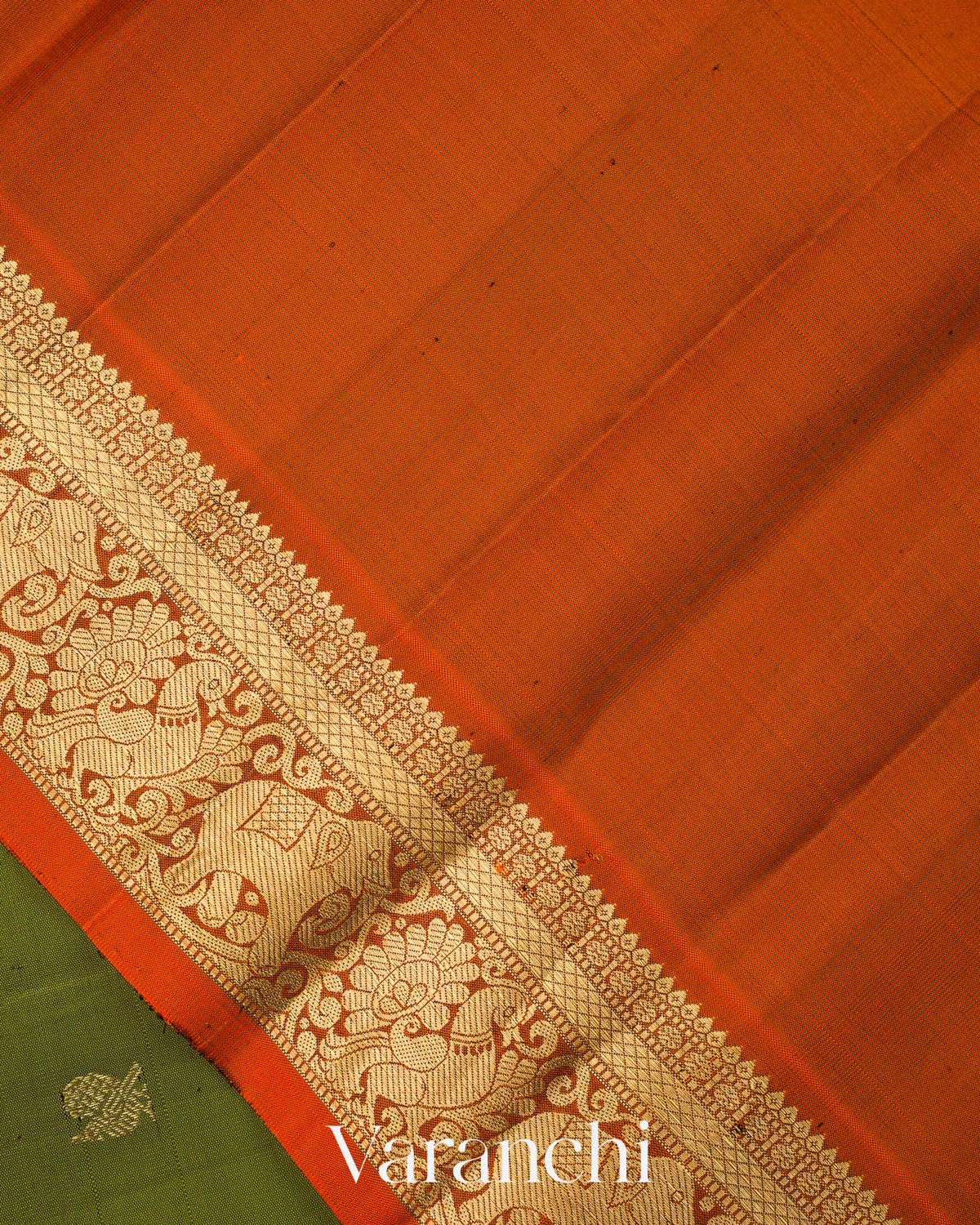 Olive Green Pure Kanchipuram Silk Handloom Saree