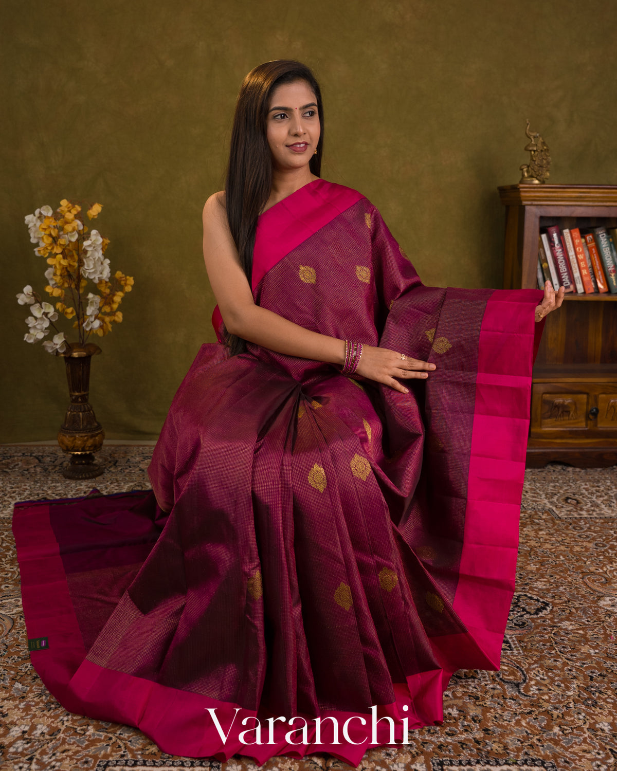 Wine Vaira Oosi Pure Kanchipuram Silk Handloom Saree