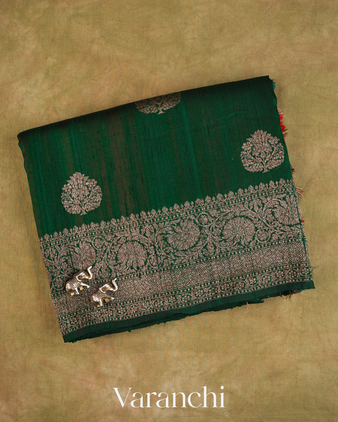Bottle Green Pure Raw Silk Handloom Saree