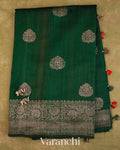 Bottle Green Pure Raw Silk Handloom Saree