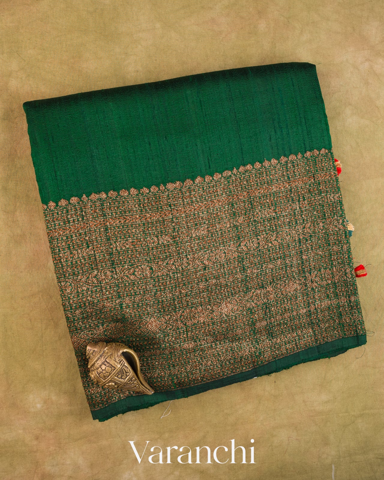 Bottle Green Pure Raw Silk Handloom Saree