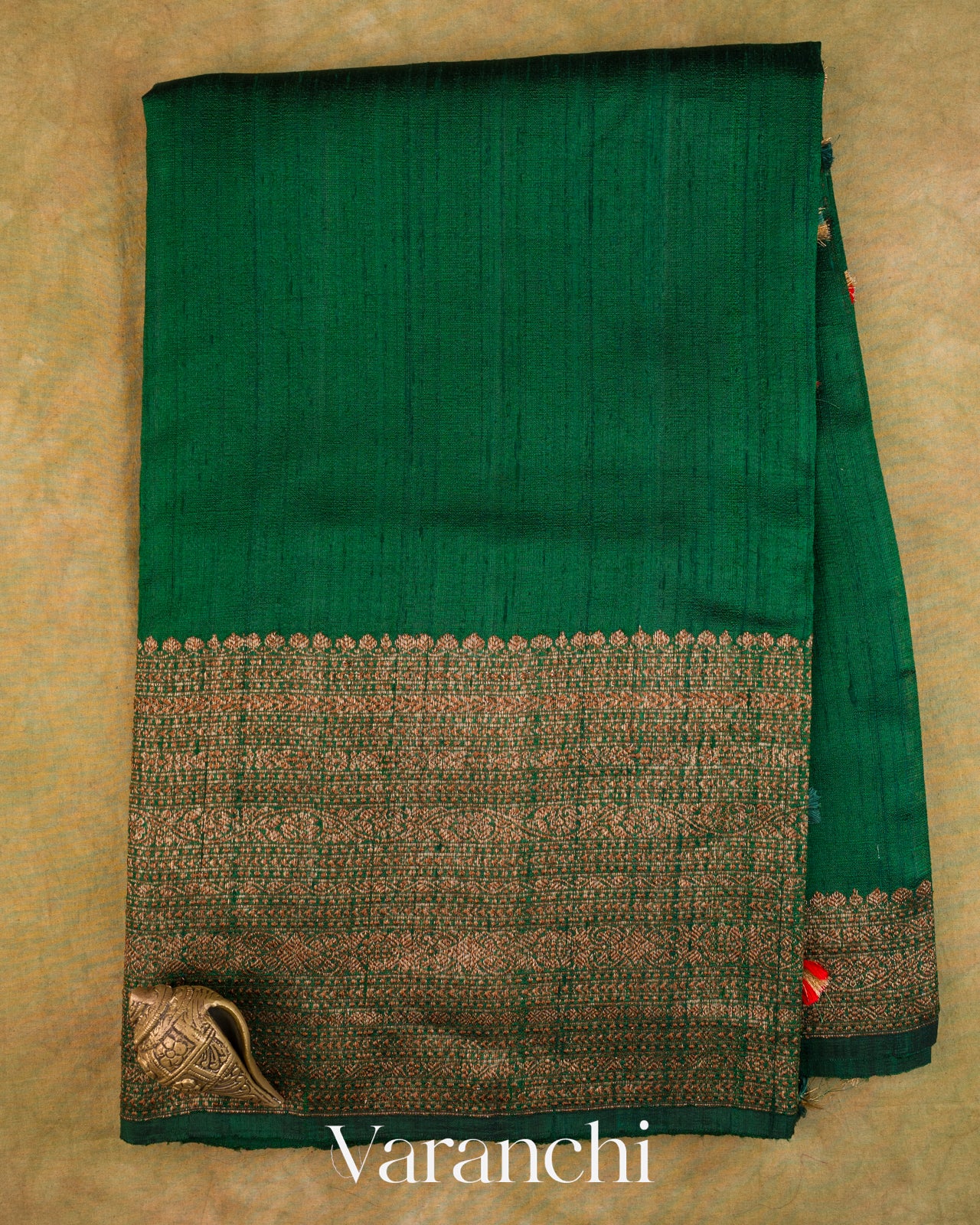 Bottle Green Pure Raw Silk Handloom Saree