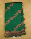 Bottle Green Floral Lehariya Pure Raw Silk Handloom Saree