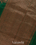 Bottle Green Floral Lehariya Pure Raw Silk Handloom Saree
