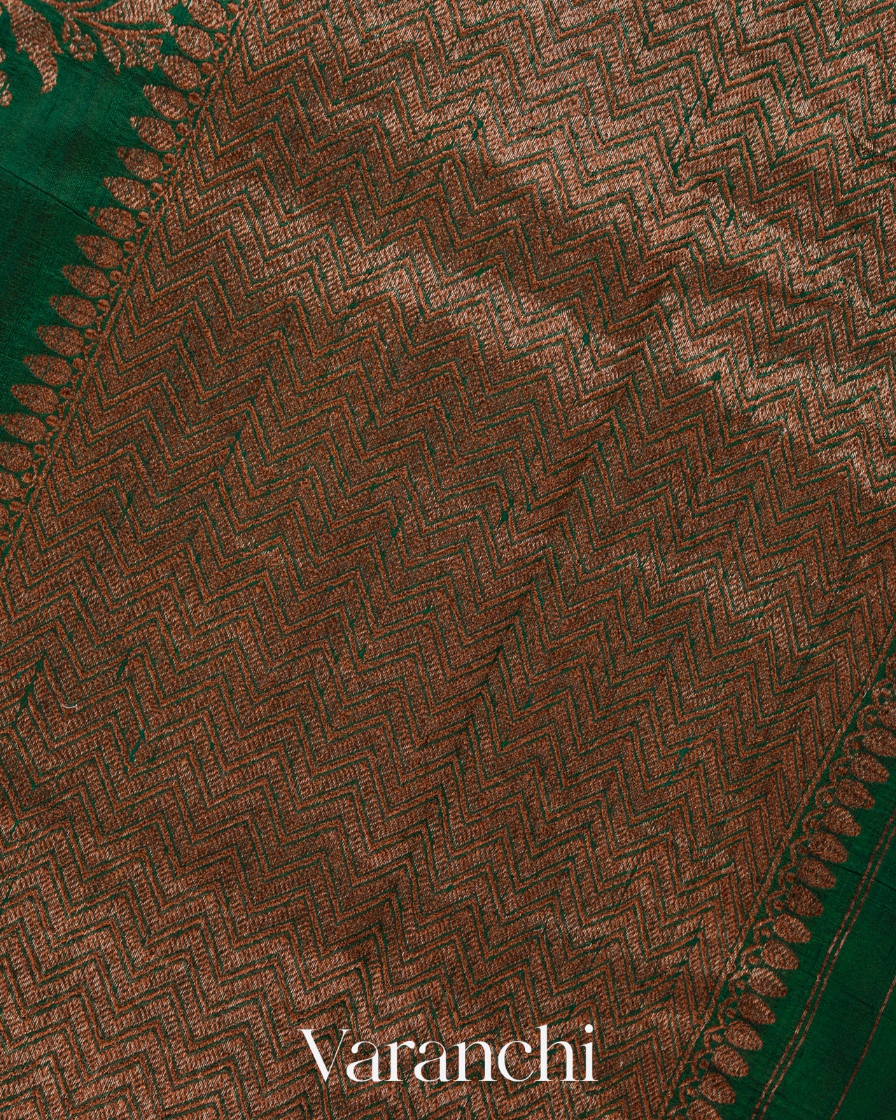 Bottle Green Floral Lehariya Pure Raw Silk Handloom Saree