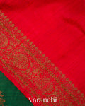 Bottle Green Floral Lehariya Pure Raw Silk Handloom Saree